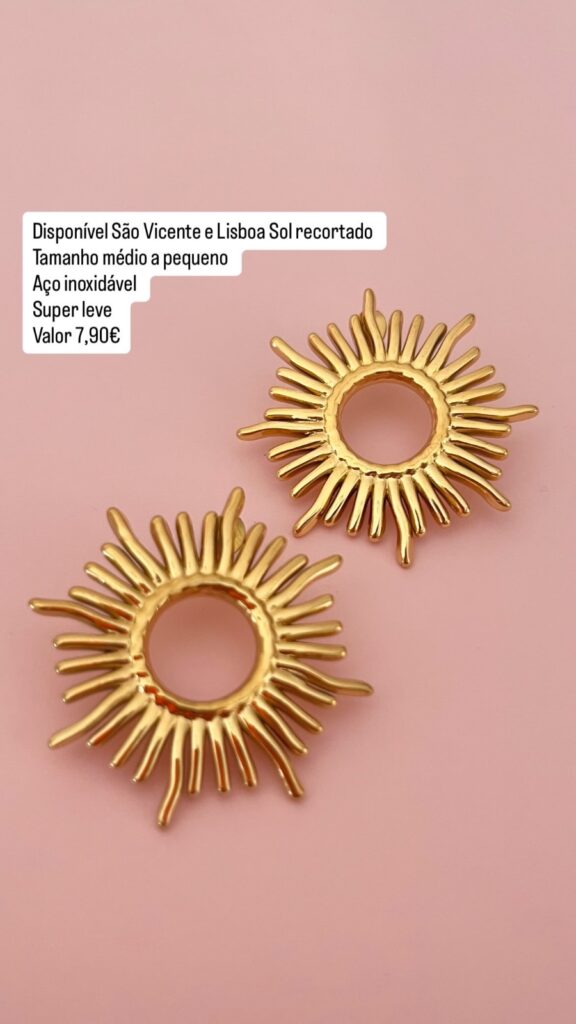 Brinco sol dourado aço inoxidável