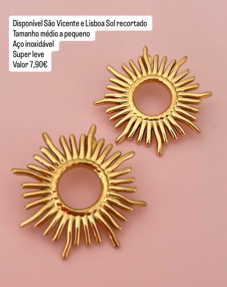 Brinco sol dourado aço inoxidável